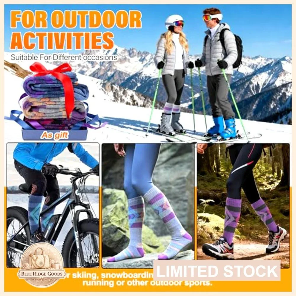 Merino Wool Ski Socks Thermal Winter Warm Thick Knee High Unisex